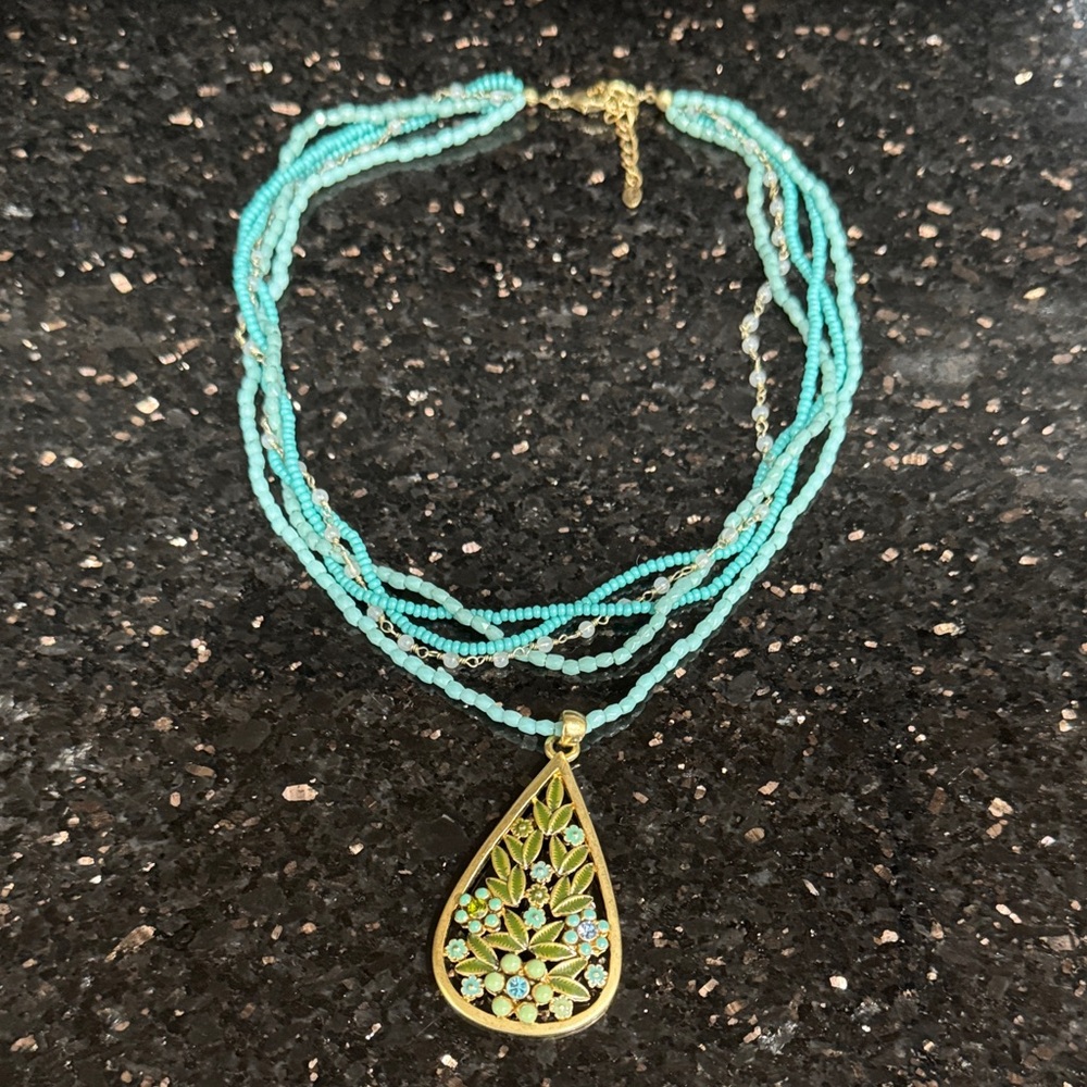 Gold and Turquoise Beaded Necklace